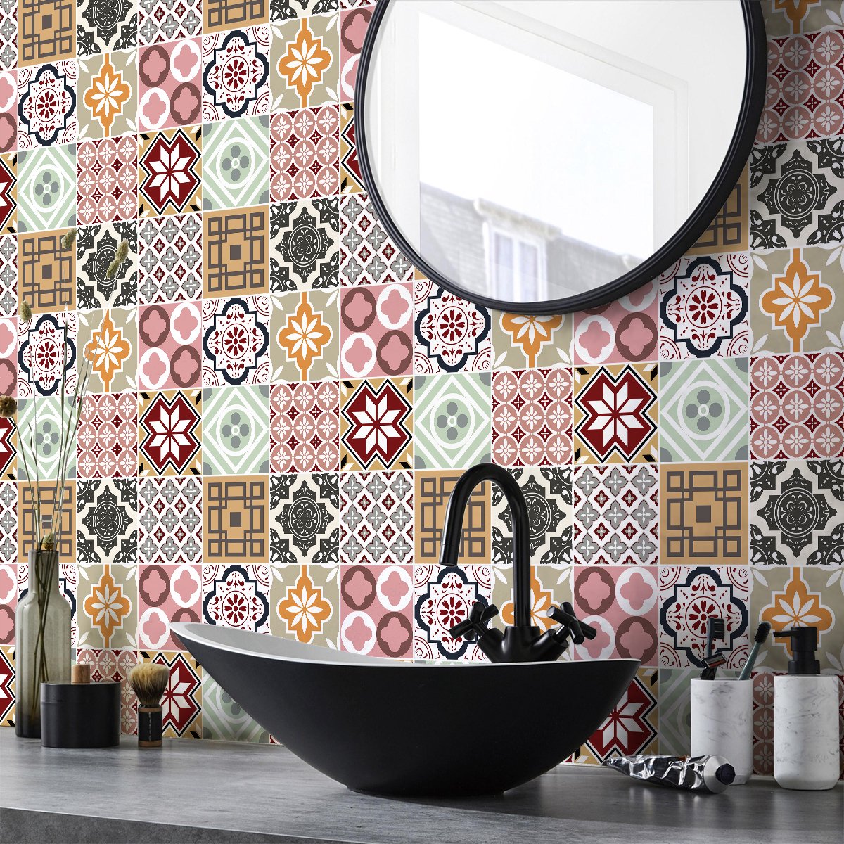 Ambiance Sticker Zelfklevende tegelmuurstickers voor keuken en badkamer - 9 LORIATINA AZULEJOS tegelstickers - 9 stickers 20x20cm Multi color