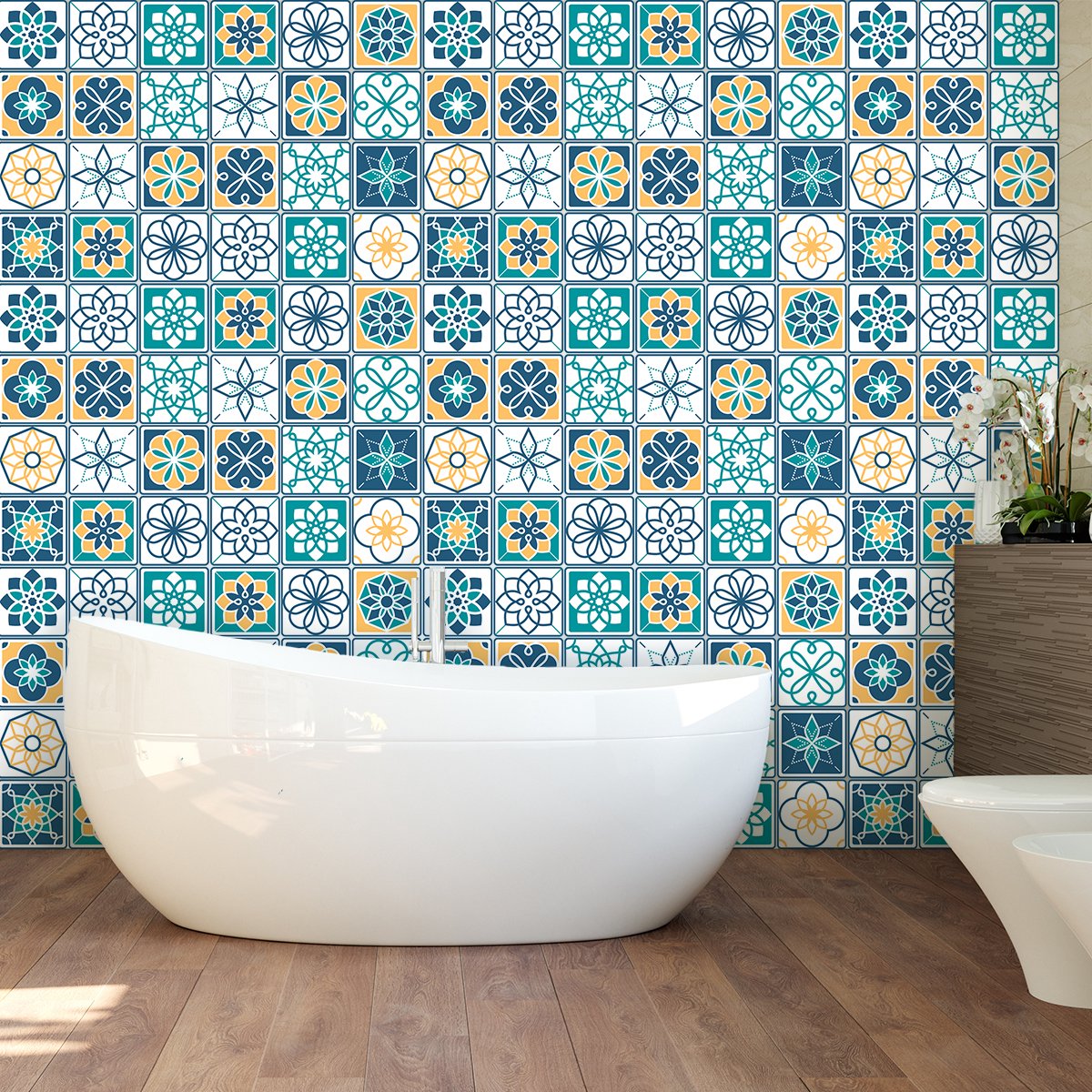 Ambiance Sticker Zelfklevende tegelmuurstickers voor keuken en badkamer - 9 AZULEJOS SYDNEY tegelstickers - 9 stickers 15x15cm Multi color