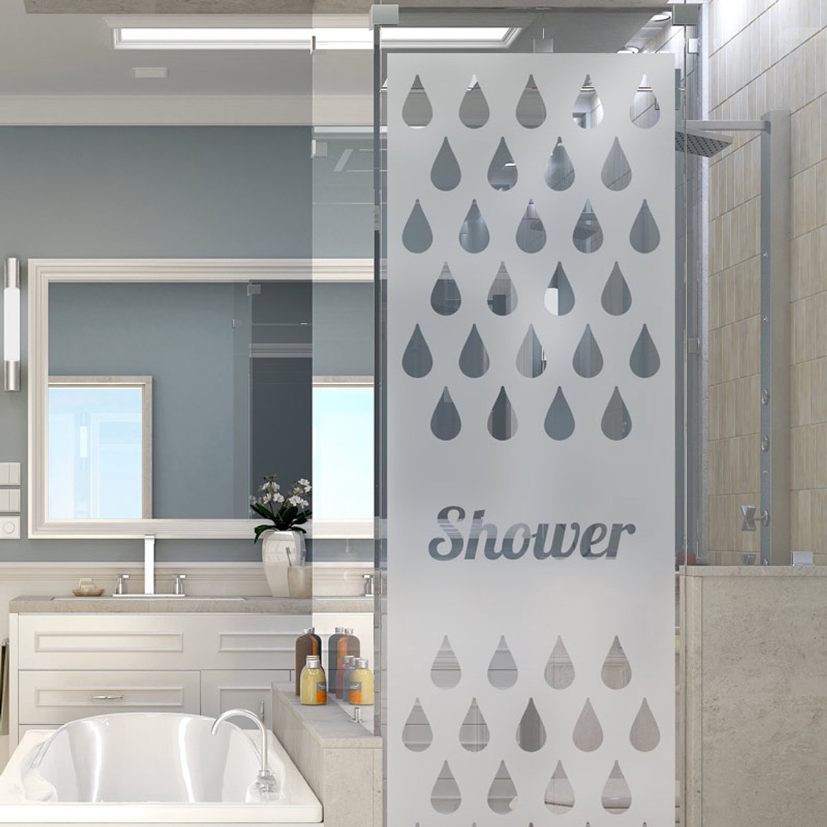 Privacy raamfolie - DOUCHE - Zelfklevende raamfolie voor douchedeuren en ramen - 120x35cm