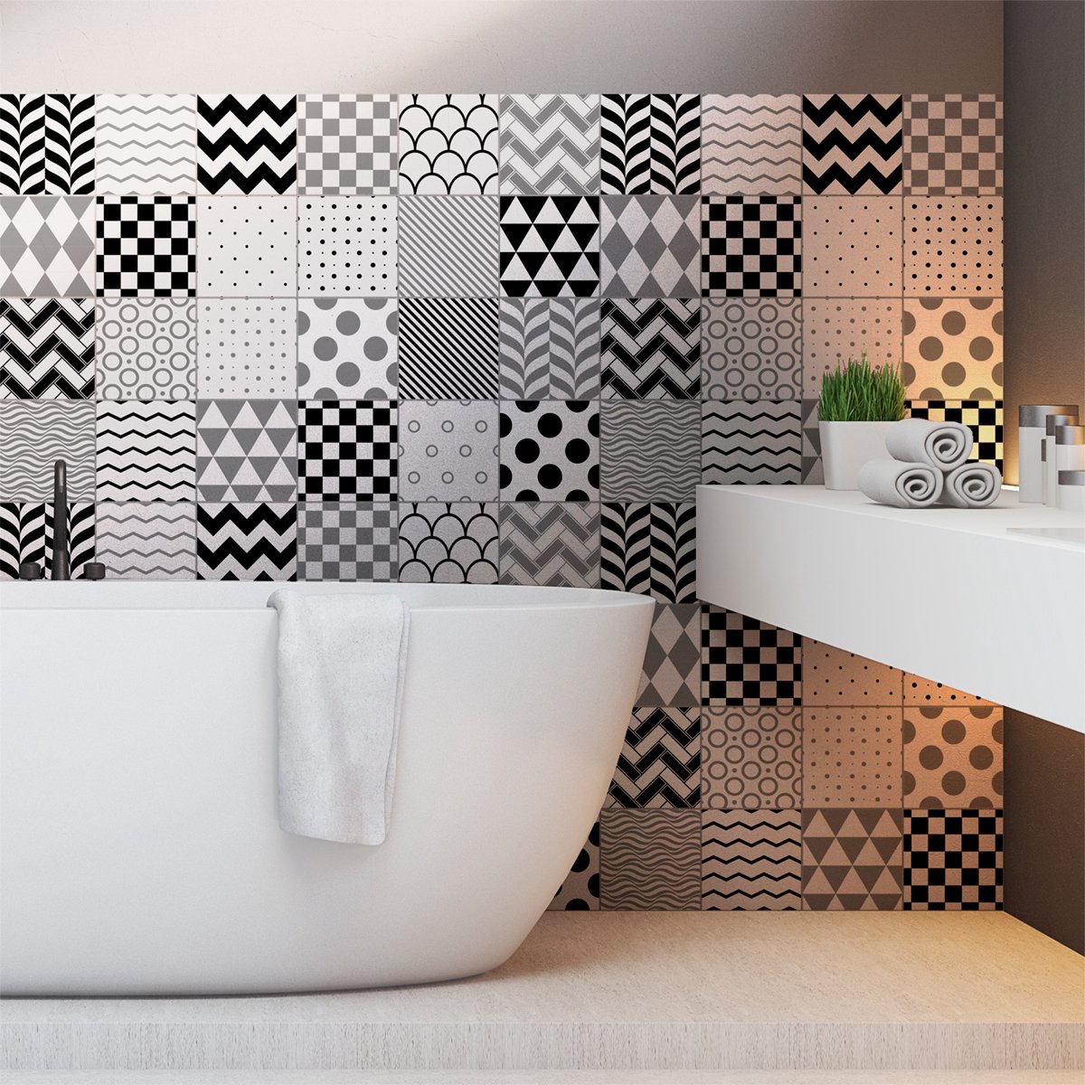 Ambiance Sticker Zelfklevende tegelmuurstickers voor keuken en badkamer - 24 Scandinavische en IJslandse tegelstickers - 24 stickers, 20x20cm Multi color
