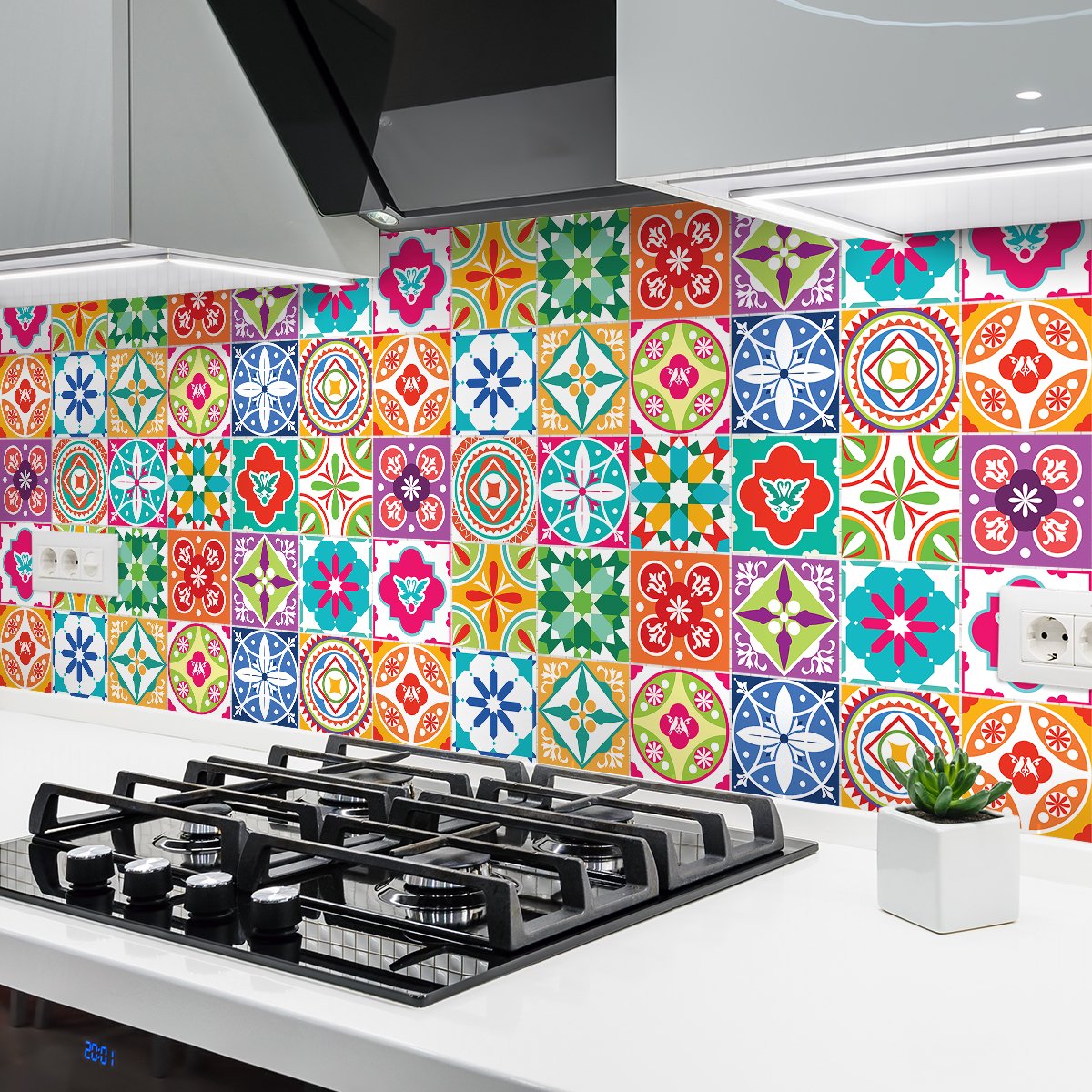 Ambiance Sticker Zelfklevende tegelmuurstickers voor keuken en badkamer - 24 Azulejos Pascalina tegelstickers - 24 stickers 10x10cm Multi color