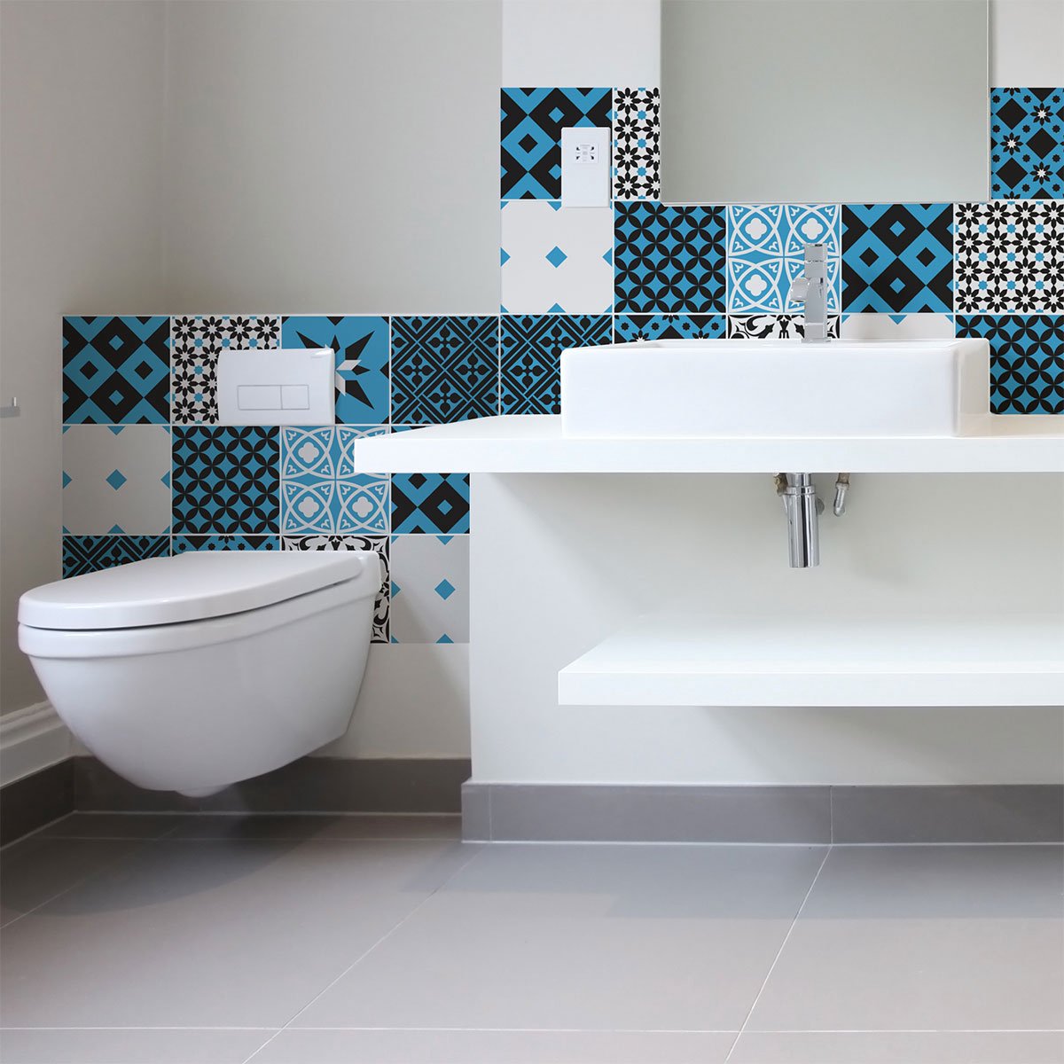 Ambiance Sticker Zelfklevende tegelmuurstickers voor keuken en badkamer - 9 cementtegelstickers, Azulejos-stijl, Thimotea - 9 stickers, 20x20 cm Multi color