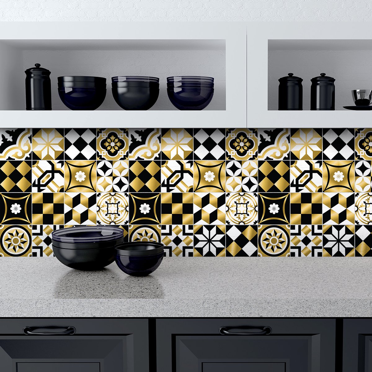 Ambiance Sticker Zelfklevende tegelmuurstickers voor keuken en badkamer - 9 tegelstickers, Azulejos Lorenzia-stijl - 9 stickers, 20x20 cm Multi color