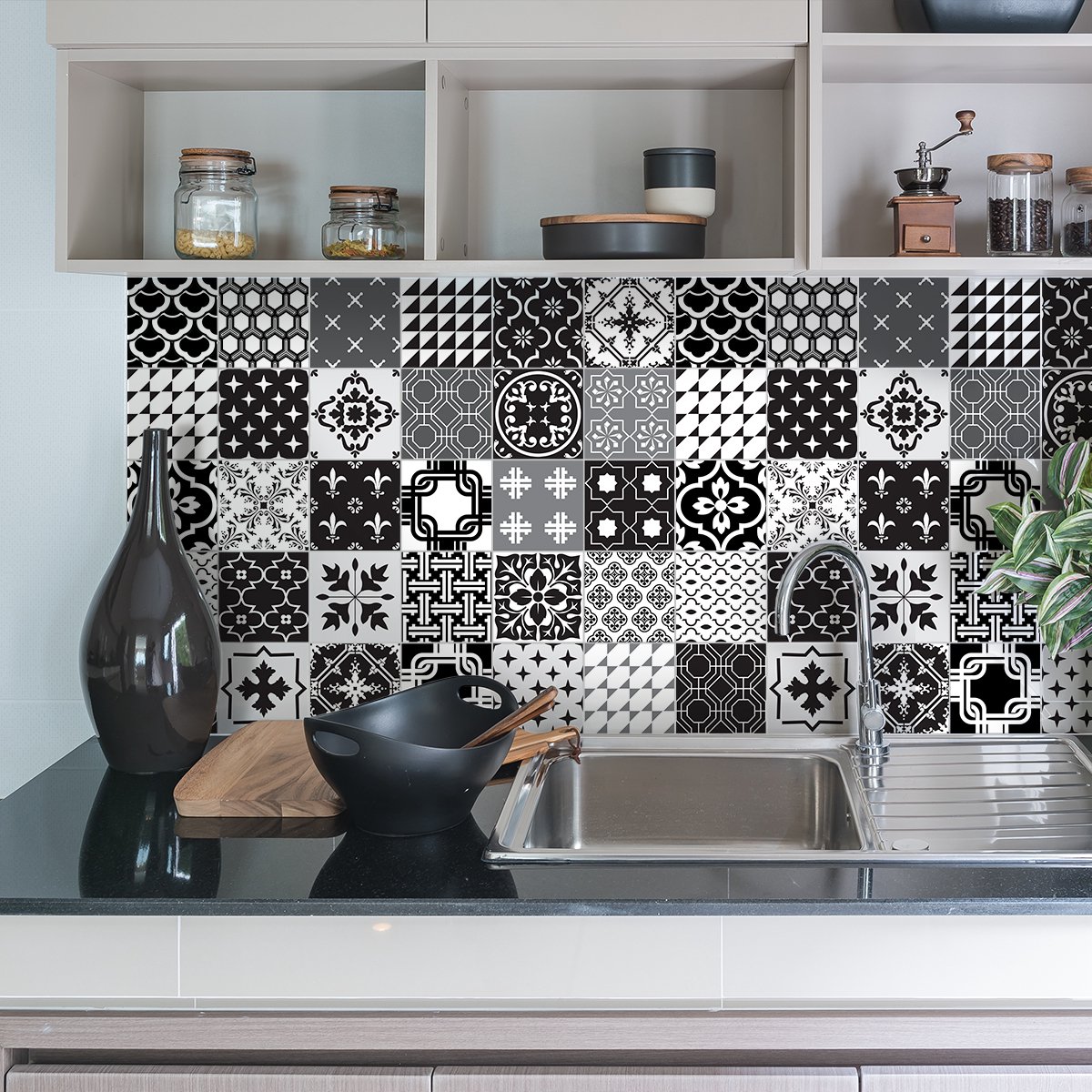 Ambiance Sticker Zelfklevende tegelmuurstickers voor keuken en badkamer - 9 cementtegelstickers, Azulejos Priscilla - 9 stickers, 15x15cm Multi color