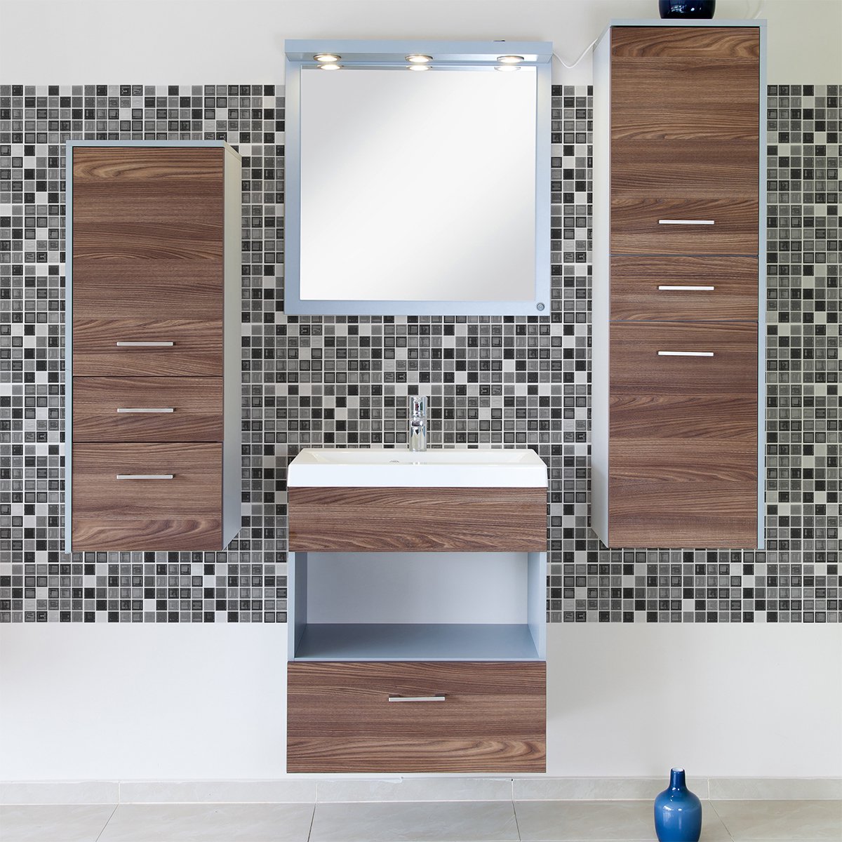 Ambiance Sticker Zelfklevende tegelmuurstickers voor keuken en badkamer - 9 Azulejo mozaïektegelstickers in grijstinten - 9 stickers 10x10cm Multi color