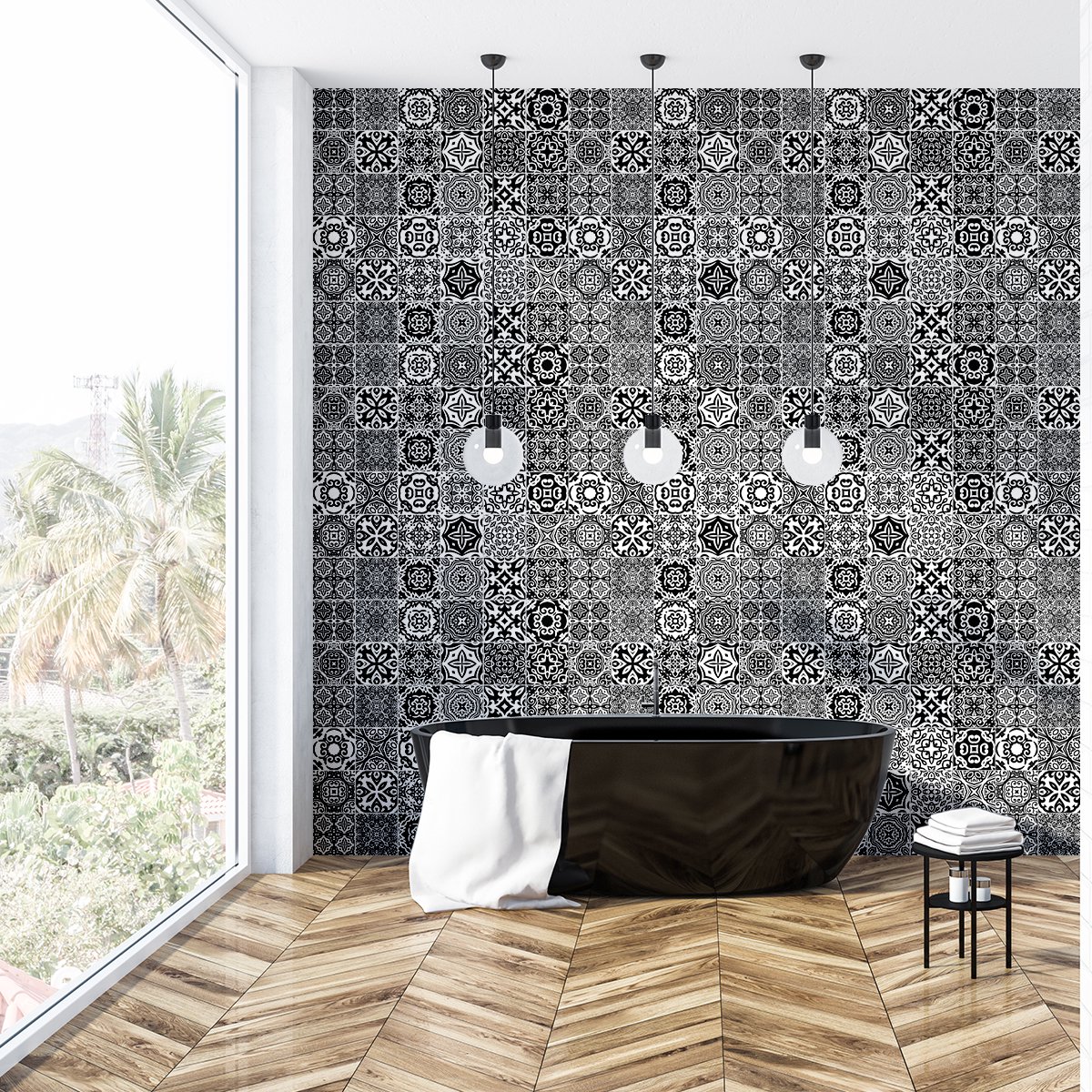 Ambiance Sticker Zelfklevende tegelmuurstickers voor keuken en badkamer - 60 cementtegelstickers AZULEJOS LIANA - 60 stickers 20x20cm Multi color
