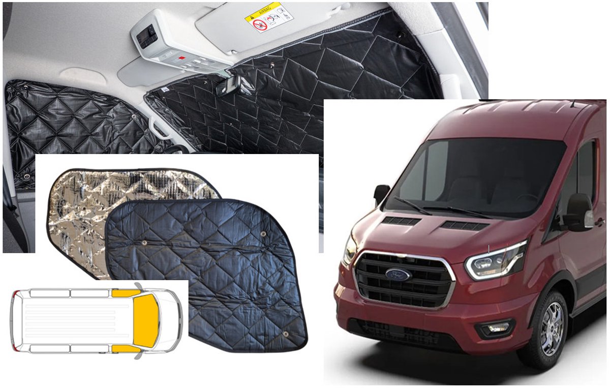 Raamisolatie Ford transit Black Line uitvoering Vanaf 2015 3 Delig tegen hitte en kou voorzijde ramen (3 delig)