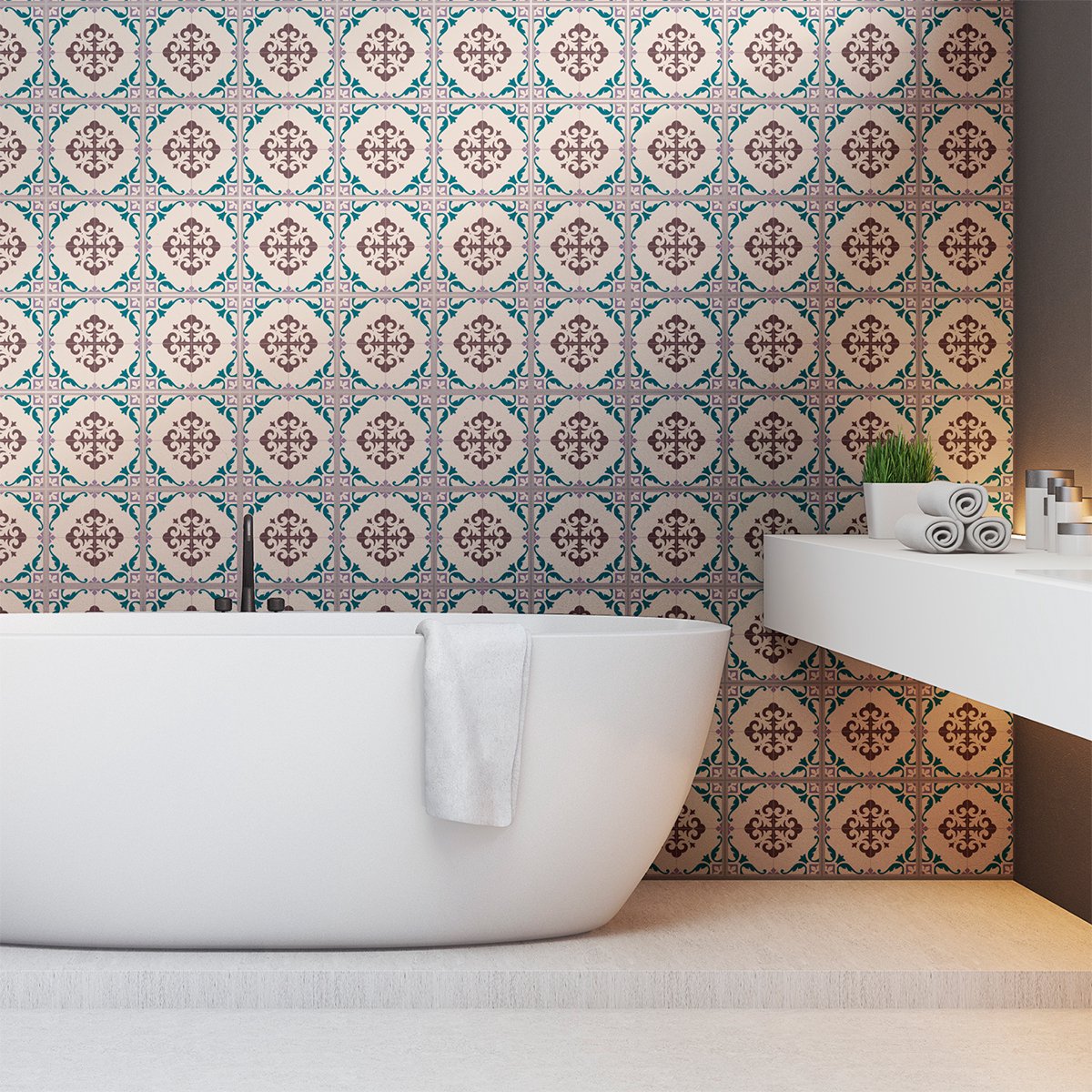 Ambiance Sticker Zelfklevende tegelmuurstickers voor keuken en badkamer - 60 cementtegelstickers (Azulejos Gergeli) - 60 stickers 15x15cm Multi color