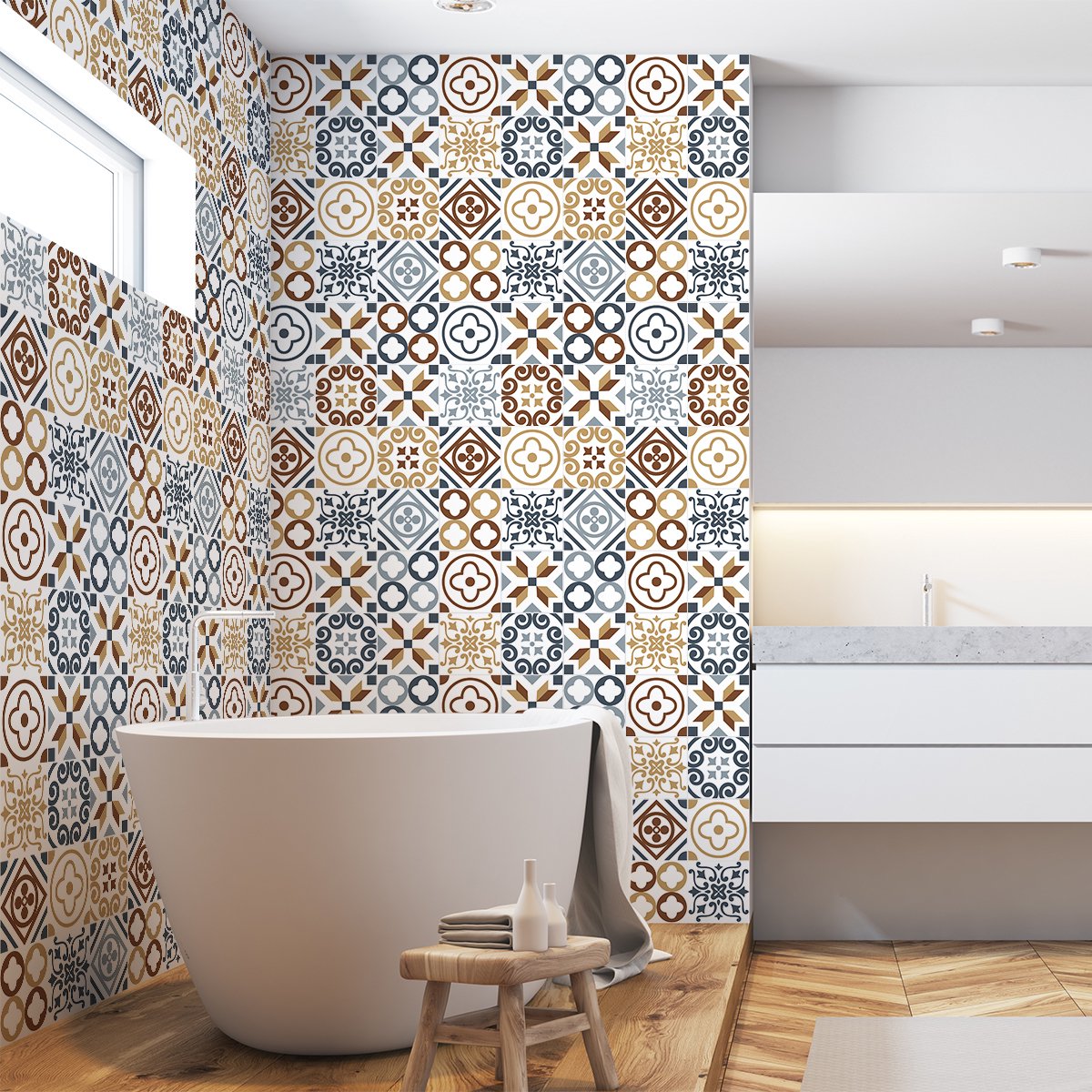 Ambiance Sticker Zelfklevende tegelmuurstickers voor keuken en badkamer - 60 Azulejos Isahara tegelstickers - 60 stickers 15x15cm Multi color