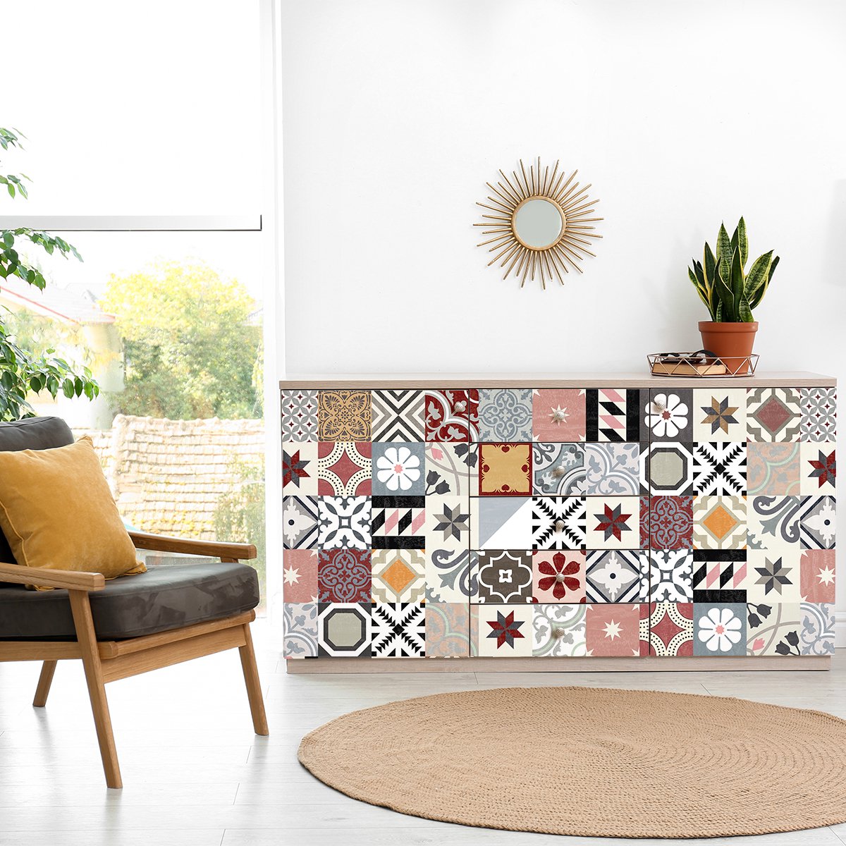 Ambiance Sticker Decoratieve meubelstickers - 60 authentieke meubelstickers met cementtegelmotief van LIVINAEA - 60 stickers 10x10cm Multi color