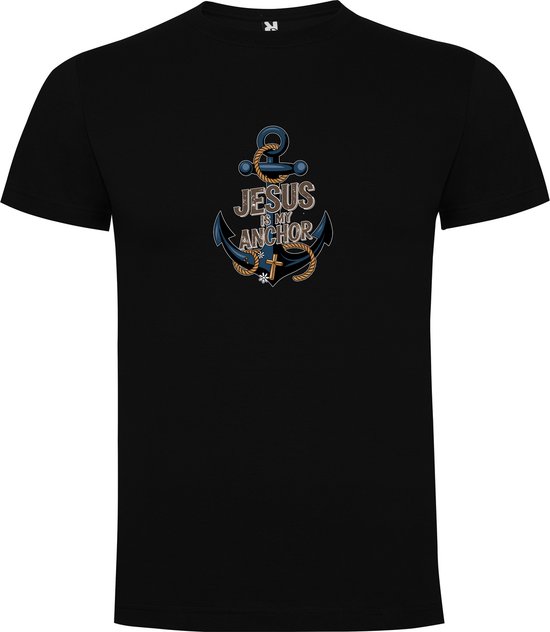 T-shirt Zwart avec imprimé coloré « Jésus est mon Anchor – Jésus est mon Anker – Foi – Croyance » Impression couleur Taille 4XL