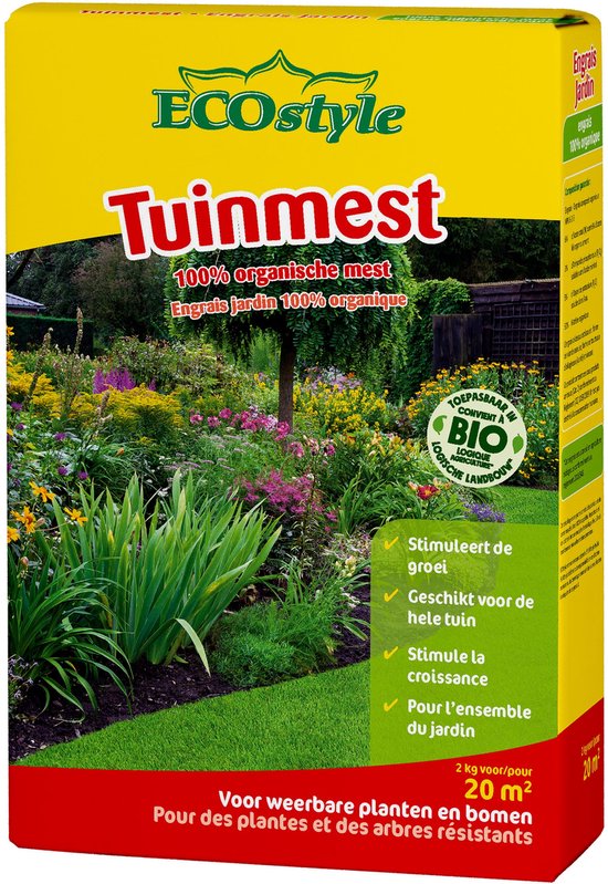 ECOstyle Tuinmest Organische Meststof - Border & Siertuin - Natuurlijke Meststof Gazon - 120 Dagen Voeding- 20 M² - 2 KG