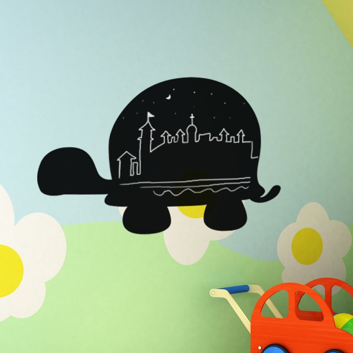 Ambiance Sticker Schoolbordsticker - uitwisbare zelfklevende muurstickers - Schildpad silhouet I - 95x145cm Multi color