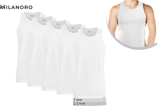 Milanoro Singlet 5-pack - Maillot de corps Homme - M - 100% Katoen - Coupe Comfort - Wit - Mouwloos