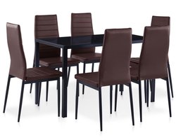 vidaXL 7-delige Eethoek - Bruin - 1 tafel, 6 stoelen Eetkamerstoel - Tafel Set - Salon Meubilair - Moderne Eetkamer - Bruine Eetkamer