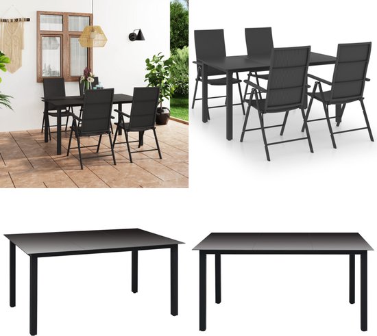 vidaXL Ensemble de jardin 5 pièces Noir - Ensemble de salle à manger - Ensembles de salle à manger - Ensemble de jardin - Ensembles de jardin