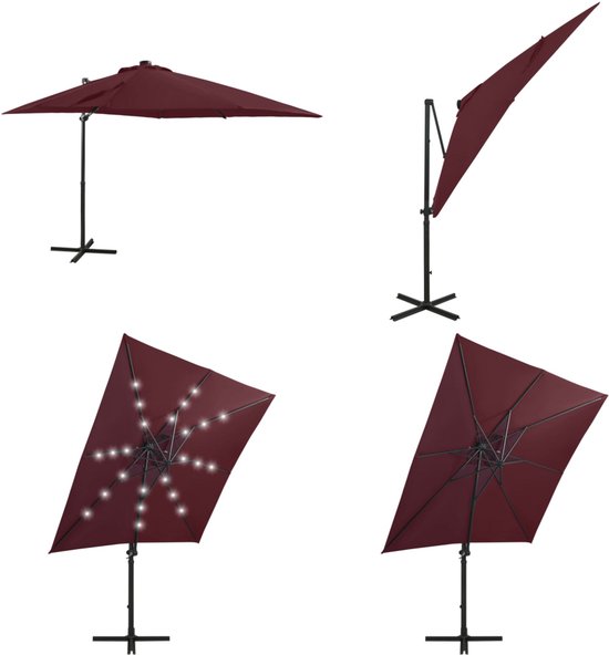 vidaXL Parasol flottant avec mât et éclairage LED 250 cm Bordeaux - Parasol flottant - Parasols flottants - Parasol - Parasols