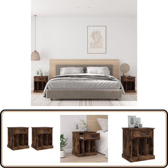 VOUNOT® Nachtkastje, Smalle Bijzettafel met 2 Open Vakken & 1 VOUNOT® Nachtkastje, Smalle Bijzettafel met 2 Open Vakken & 1