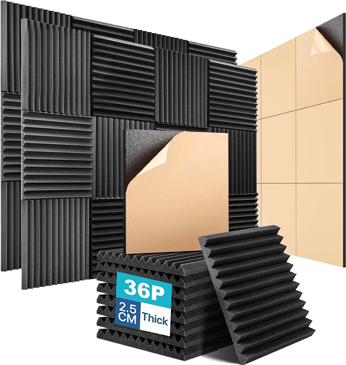 Imperatoris | Akoestische Panelen – 30x30x2.5cm – Zelfklevend – Geluidsisolatie – Geluidsdemper – Noppenschuim– Acoustic Foam Panels – Wandpaneel – 36 stuks