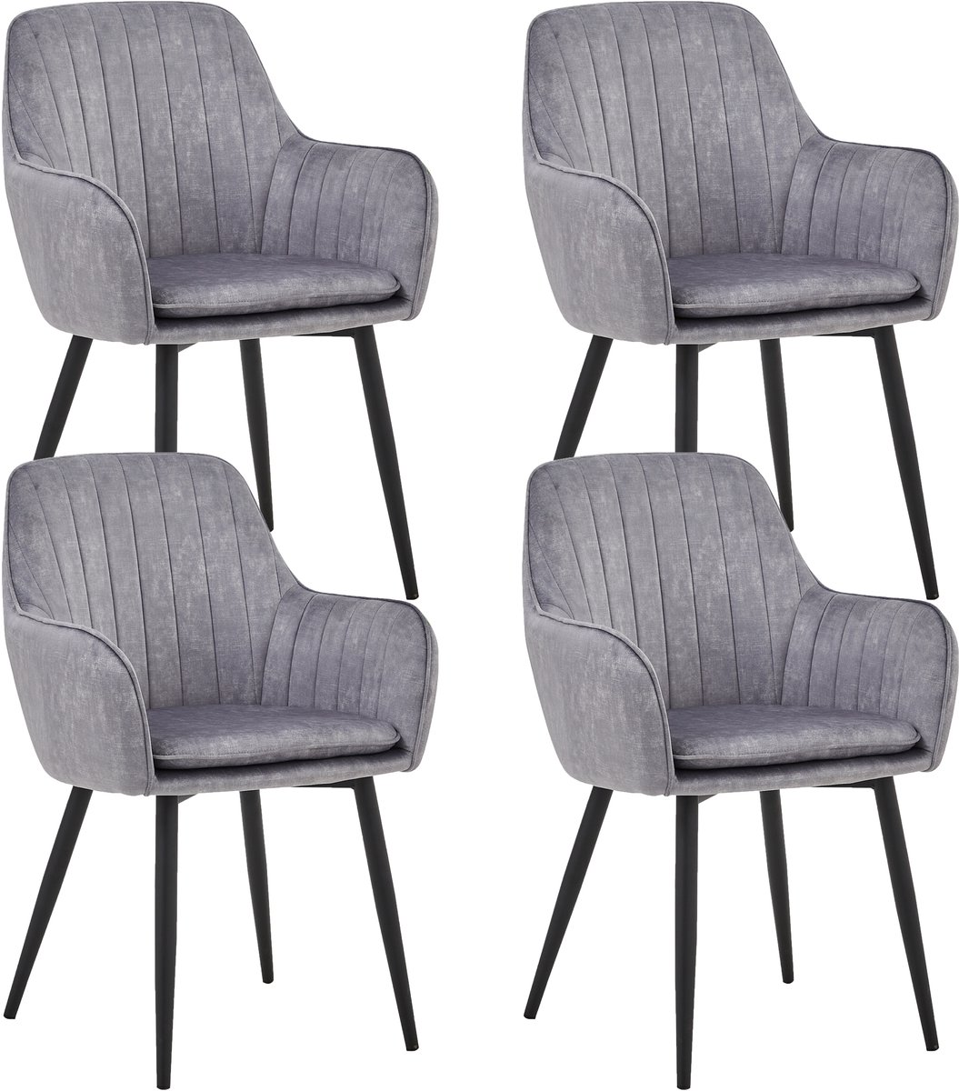 Colenis Lavinia Eetkamerstoel - Set Van 4 - Grijs - Adoré Velvet - Industrieel Lichtgrijs