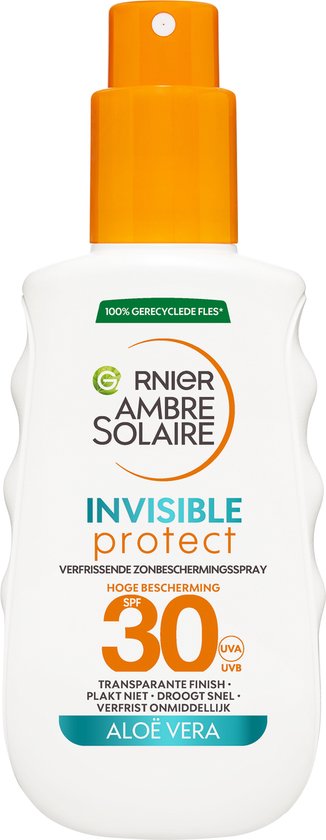 Garnier Ambre Solaire Invisible Protect Zonnebrandspray SPF30 - Niet vet - Waterresistent - met Aloë Vera - Beschermt , hydrateert en verfrist – 150ml