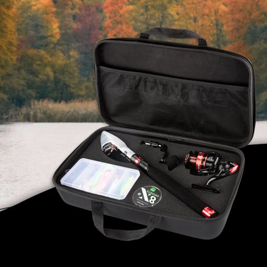 Kit de pêche - Cadeau - Ensemble de pêche - Canne à pêche télescopique - Canne à lancer - Kit de pêche portable pliable - Débutant - Rouge