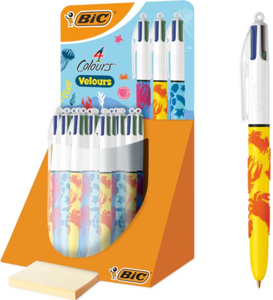 Stylo bille bic 4 couleurs velours m assorti | Afficher un présentoir de 30 pièces x 30 | 30 pièces