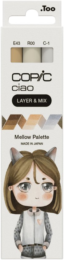 Palette Copic Ciao « LAYER & MIX » Mellow, 3 pièces, gris froid, ivoire, rose clair, pointe biseautée/pinceau, ronde, encre à base d'alcool, adulte/enfant