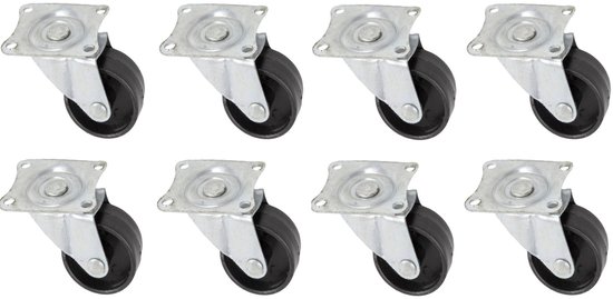 Roulettes pivotantes Benson - 8 pièces - noires - 40 mm - avec plaque de montage - roulettes de transport