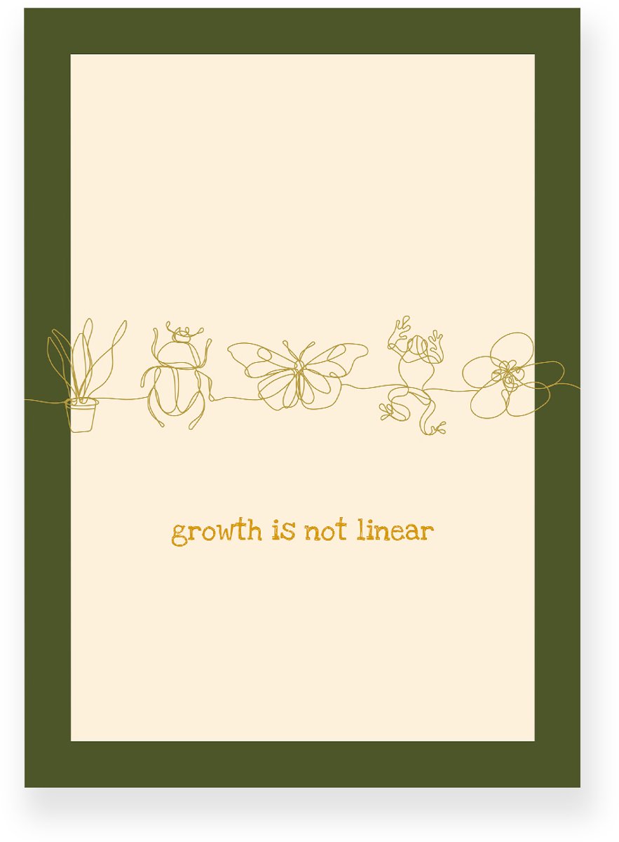 Yisual Poster 50x70 cm - Growth is not Linear - Lijntekening - Beige - Donkergroen - Motivation - Natuur - Muurdecoratie - Wanddecoratie