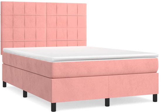 vidaXL Boxspring avec matelas Velours Rose 140x190 cm - Boxspring - Sommiers - Lit - Meubles de couchage