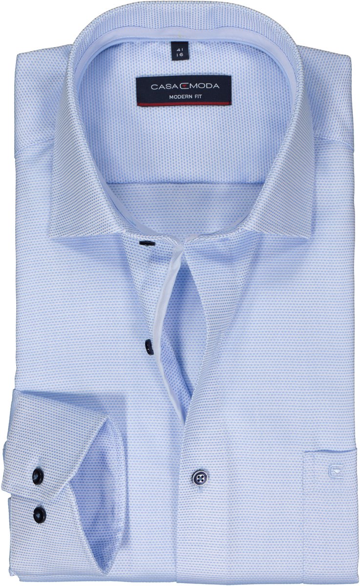 CASA MODA modern fit overhemd - dobby - blauw - Strijkvrij - Boordmaat: 39 (EU maat: M)