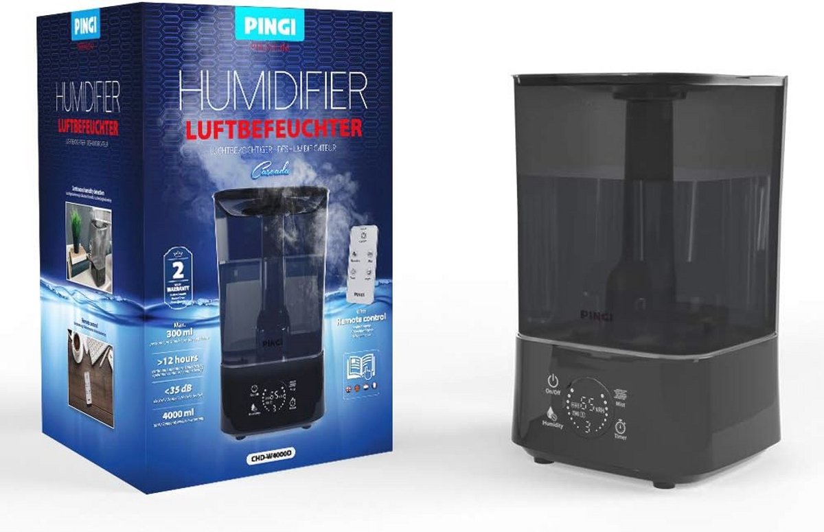Ultrasone luchtbevochtiger voor ruimtes tot 35 m² - 4 liter tank, automatische uitschakeling, lcd-scherm