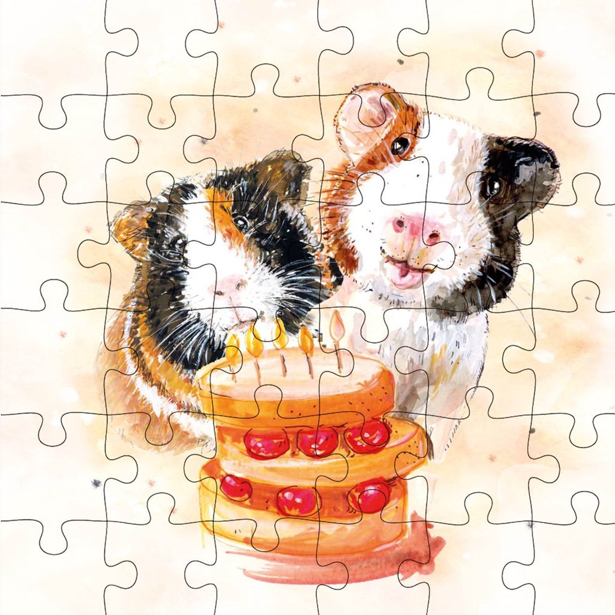 Puzzel wenskaart - Animal Friends - Wenskaart met Puzzel - JPC015- Guinea Pigs