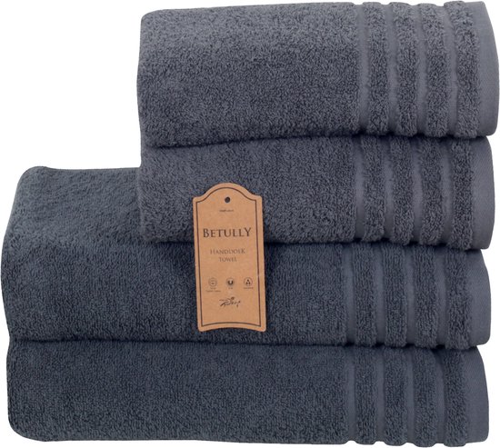 Betully ® - Handdoeken Set - 50x100(2stuk) - 70x140cm(2stuk) - set van 4 - Hotelkwaliteit – Zware kwaliteit 500 g/m2 Antraciet