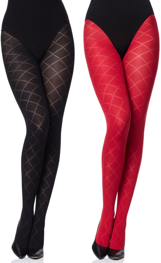 Merry Style Dames Panty 2 Pack - 60 DEN- 3D-technologie - Polyamide – Zwart/Rood – M - MS-GB-328-2B