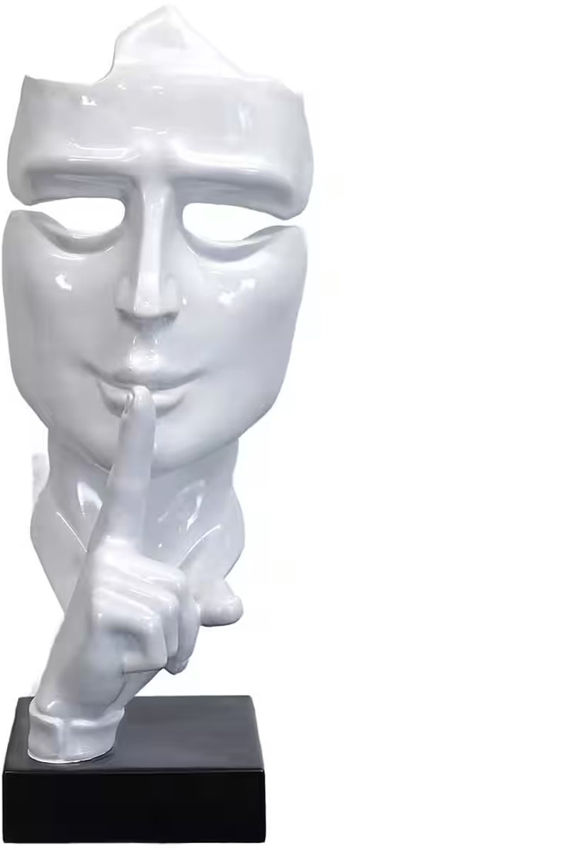 Evergreen - Abstract Sculptuurmasker – "Ssst..." - Stilte Beeld op Standaard