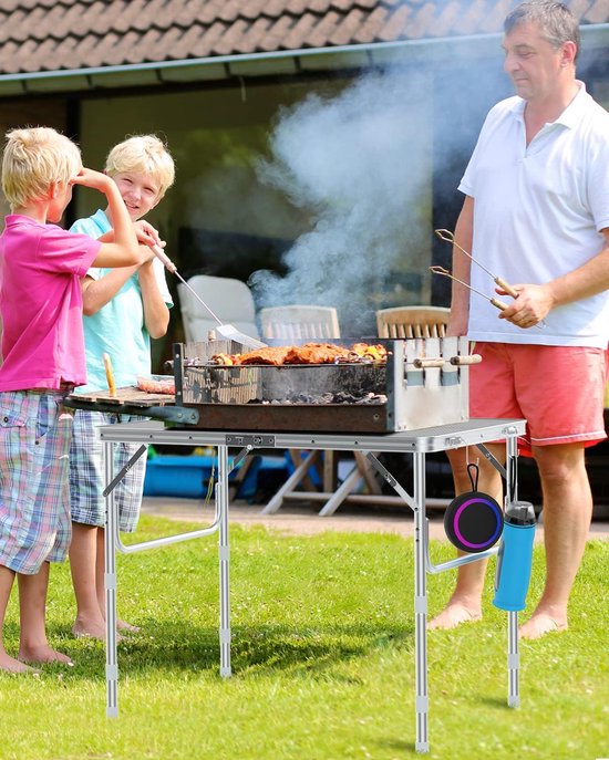 Grilltafel, outdoor, inklapbaar, 90 x 60 cm, campingtafel, inklapbaar, in 3 hoogtes verstelbaar, tuintafel, campingtafel, licht en draagbaar, kleine barbecuetafel voor picknick en camping — afbeelding 3