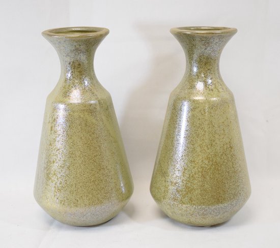 ZoeZo Design - 2 stuks - vaas - aardewerk - goud - groen - H 23 x Ø 13 cm - opening Ø 3 cm