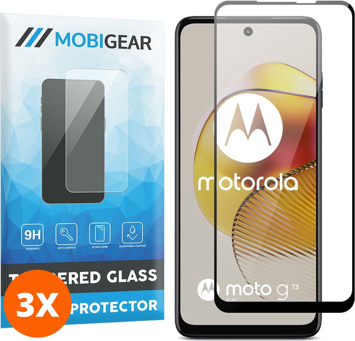 Mobigear Screenprotector geschikt voor Motorola Moto G73 5G Glazen | Mobigear Premium Screenprotector - Case Friendly - Zwart (3-Pack)