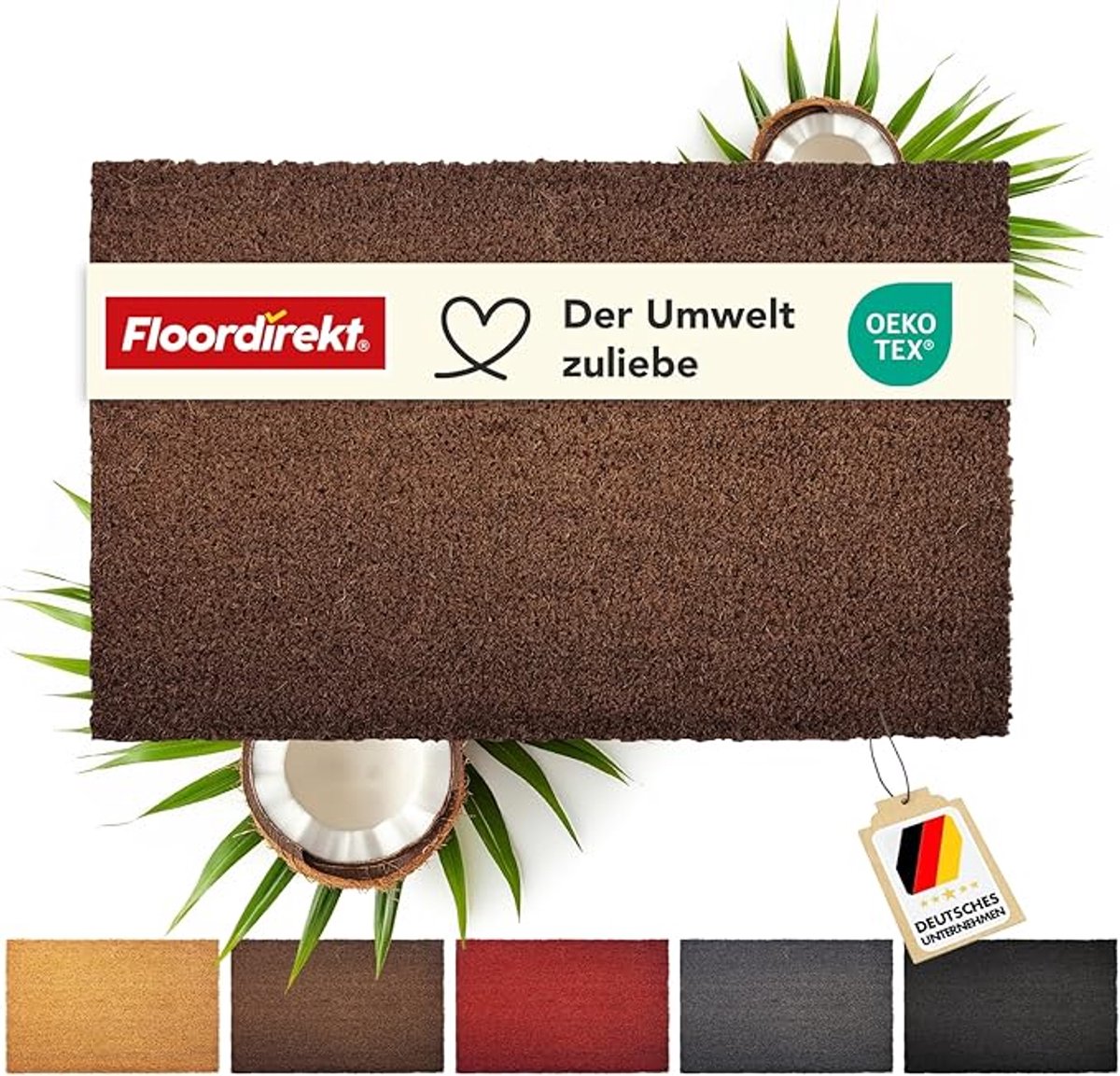 Floordirekt Deurmat Kokos - Voor Binnen en Buiten - Deurmat van Kokos - Vuilvangmat voor Voordeur - Antislip - Voetschraper - Schoonloopmat Naturel - Bruin - 24 mm - 80 x 100 cm