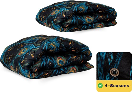 Zelesta Wonderbed 4 Saisons Plumes de Paon - 240x200cm - Dekbed pour toute l'année - 30 jours de sommeil d'essai - Couette imprimée - Couette lavable sans housse - Deux pièces avec Boutons-pressoirs