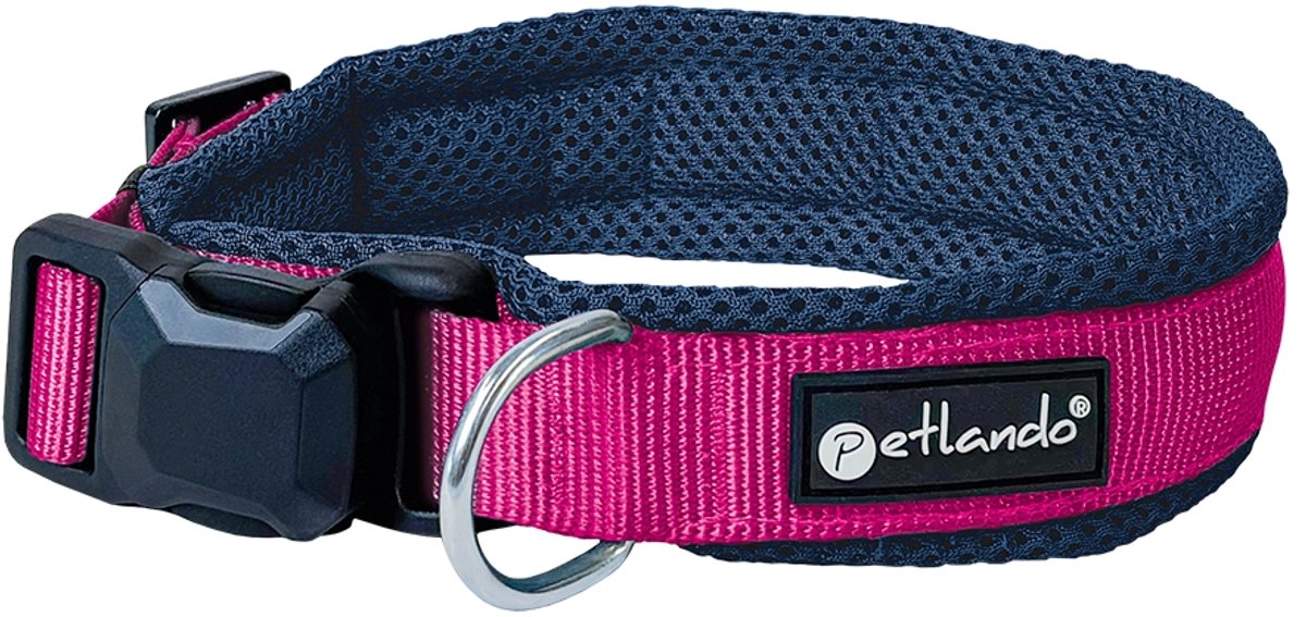 Petlando Hondenhalsband Navy-Fuchsia met magnetische sluiting - maat Xl voor grote honden - 55-60 cm.