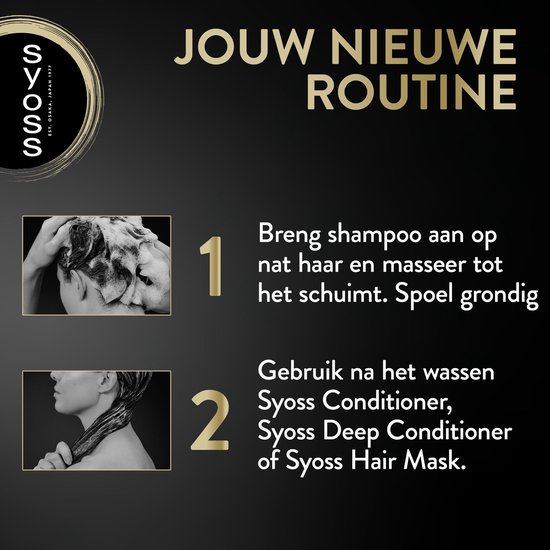 Illustratie van het aanbrengen van shampoo en conditioner, met stappen.