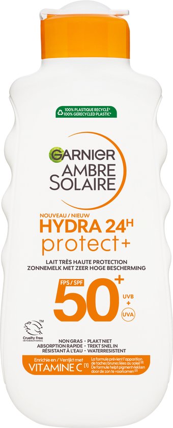 Garnier Ambre Solaire Hydra 24H Protect Lotion Zonnebrandcrème SPF 50+ 175ml - Niet vet - waterresistent – Vitamine Cg - Beschermt en hydrateert