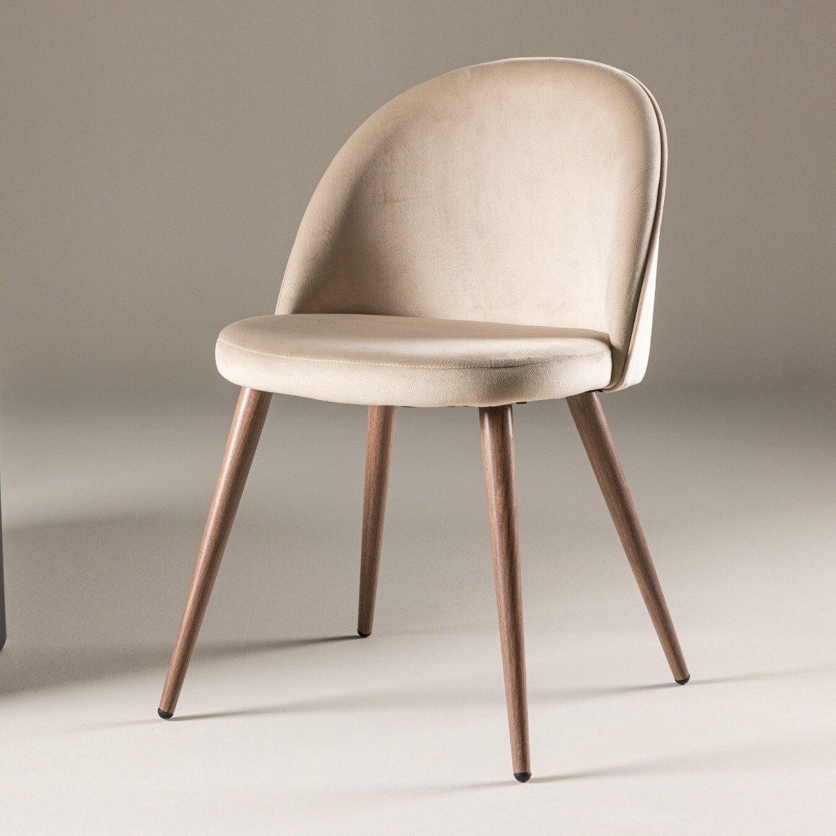 Fjôrd Eetkamerstoel Houtlook Beige Velvet - Set van 2