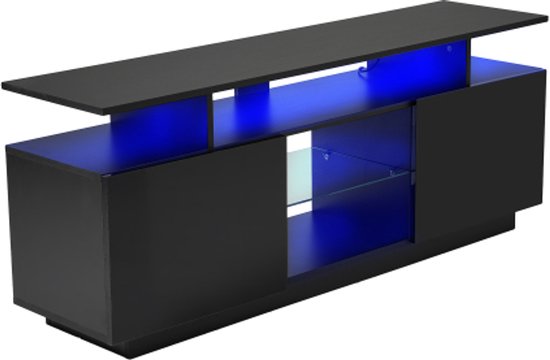 Moderne TV-kast 180 X 40 X 50 Cm Met LED's - Gouden Metalen Poten Glazen Front En 4 Lades Mdf Wit
