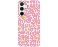 Telefoonhoesje Geschikt voor Samsung Galaxy A35 hoesje - Bloemen - Patroon - Roze - Beige - Oranje - Siliconen Telefoonhoesje Telefoonhoesje