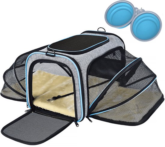 Vulpes Goods® Pets - Draagtas Hond en Kat - Reismand Kat & Hond - Reistas - Hondenrugzak - Transporttas - Draagzak Hond - Incl. twee voerbakken