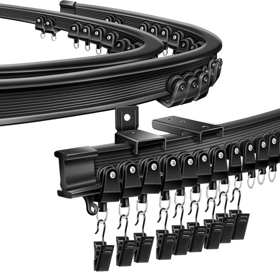 Gordijnrail rail plafond, rechte gordijnen ophangsysteem kamerverdelers staven gordijnpalen voor stapelbed RV ziekenhuis tuinhuisje privacy, 1 3 8 10 16 24 28 35 40 45 ft, ultradun (kleur: zwart, maat